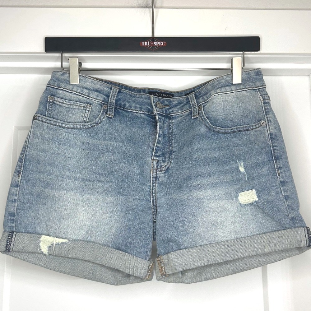 Lucky Brand The Roll Up Distressed Denim Shorts Blue Medium Wash Womens 8/29